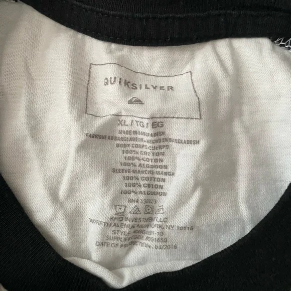 Excellent Quicksilver Boys Baseball Style T-shirt,white & black sleeves size XL - Picture 3 of 4
